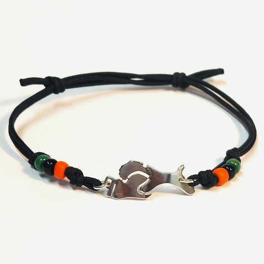 Bracciale Collezione Venessie con perle arancio, verdi e nere e cordino con nodo scorsoio GRANDE